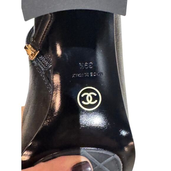 Chanel Black Patent Leather Chain-Detail Ankle Boots Size 39.5 | BNIB - Picture 12 of 16